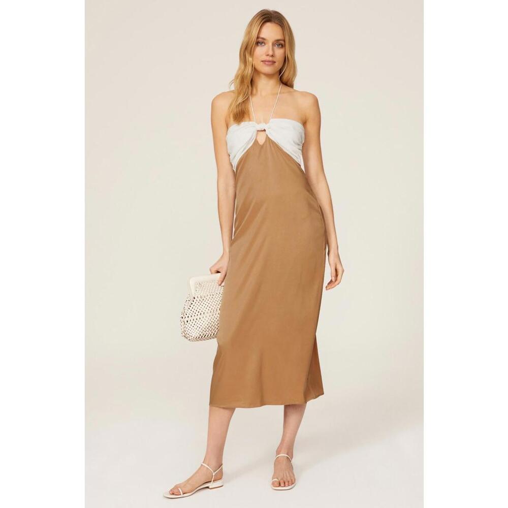 THIRD FORM Brown Let’s Split Slip Dress Size 10 with Stains